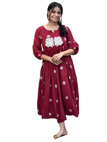 Image of GoSriKi Womens Rayon Blend Anarkali Printed Kurta with Pant (ANVESHI Maroon-GS_S_Maroon_Small)