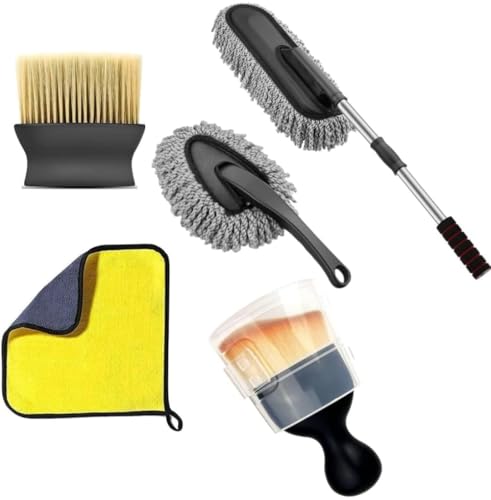 Image of Microfiber Car Duster with Long Handle Car Cleaning Brush Exteriror and Interiror Car Cleaning Cloth