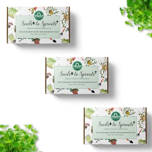 Image of TrustBasket Seeds to Sprouts Garden Microgreens Kit (Set of 3)- Mustard and Radish Microgreens, Gard