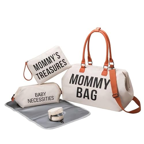 Dravina Diaper Bag for Mom - Premium 5-Piece Set with 2 Storage Pouches, Changing Pad, Pacifier Hold