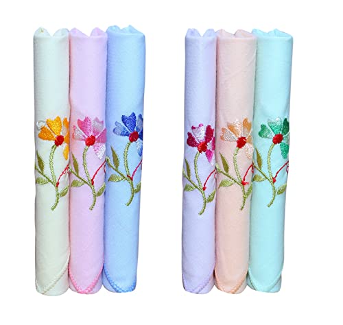 JOHNNIE BOY cotton handkerchief for girls or women with embroidery of flower design hanky multicolor