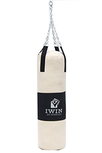 IWIN Unfilled Canvas Punching Bag with Chain White and Black