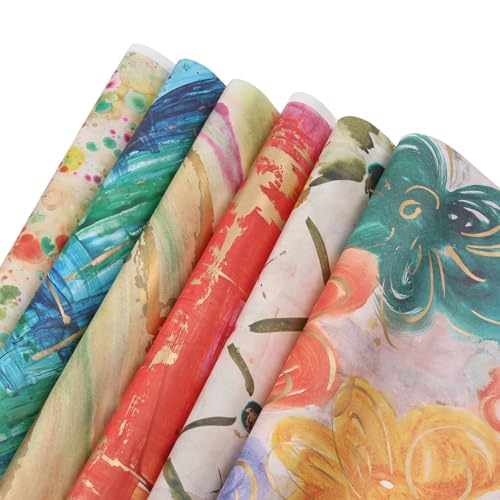 KidsyWinsy Handpainted Gift Wrapping Paper Sheets (Mix Print, Pack Of 6) With Tags, Ribbon Bows, Con