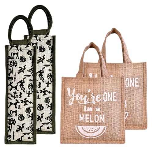 Kuber Industries Lunch Bag & Bottle Bag Combo Set | Lunch & Bottle Organizer Set | Jute Carry Bags |