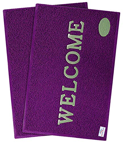 Image of Heart Home Rubber Anti Slip Welcome Door Mat for Home Entrance, Office, Shop (Purple)-Pack of 2-HHEA