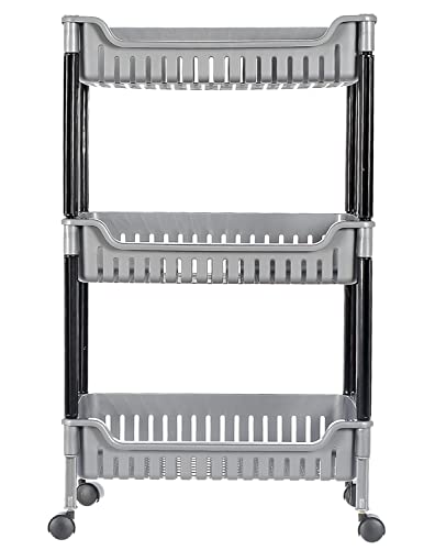 Kuber Industries Multiuses 3 Tier Square Plastic Storage Cart Organizer for Kitchen Laundry Room Bat