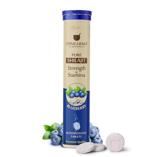 Image of UPAKARMA Shilajit Blueberry Flavour Effervescent - 20 Tablets | Helps to Boost Strength & Stamina | 