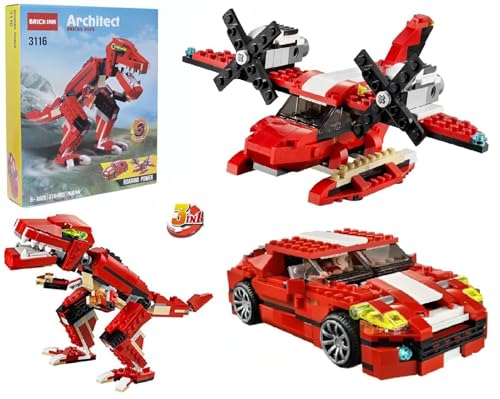Sky Tech® Roaring Power Architect 3 in 1 Building Blocks Brick Set Dinosaur Aircraft Car Toy for Ki